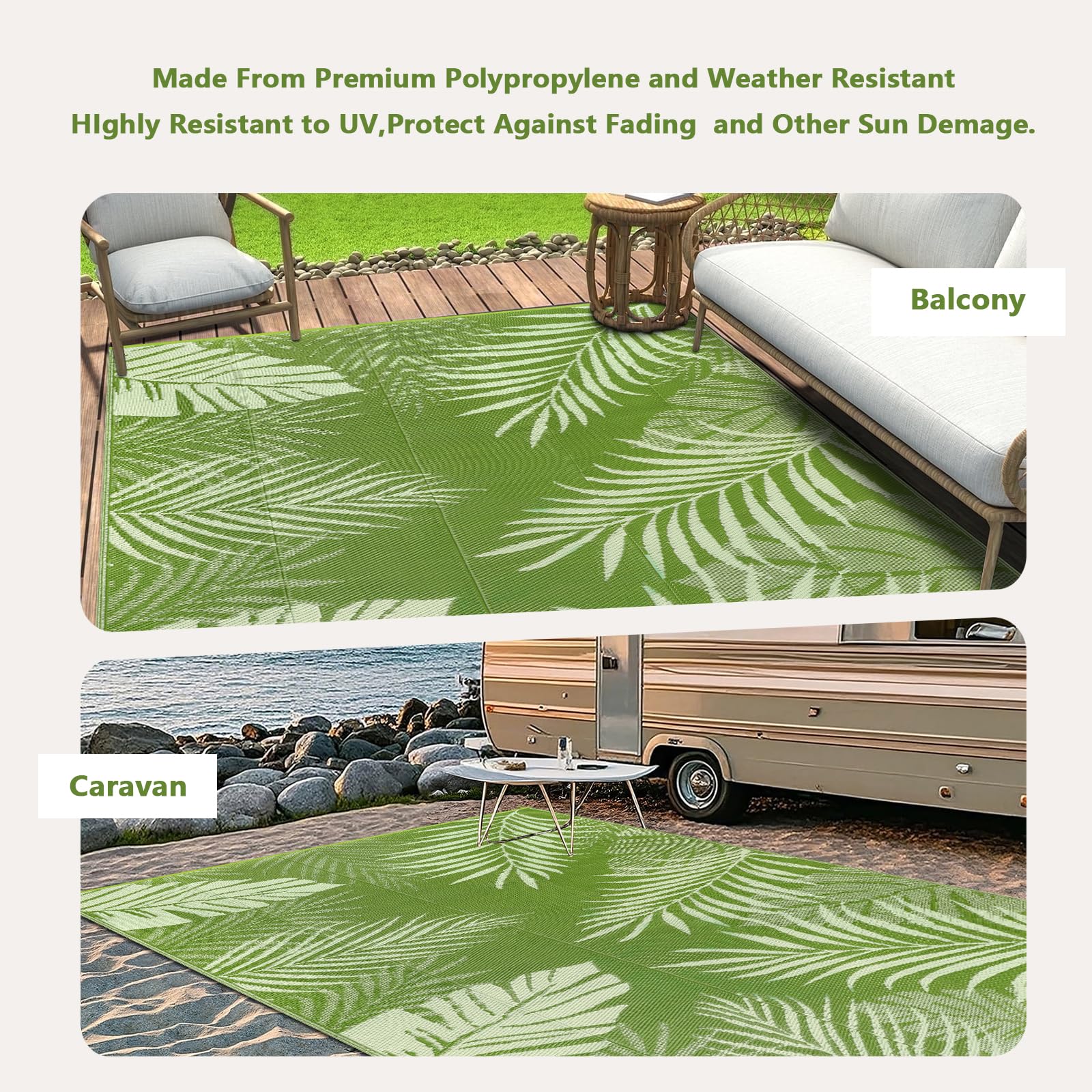 Edlbaegy Outdoor Rug Large 180x270 Waterproof Plastic Garden Rugs Reversible Foldable UV Resistant Camping Carpet Lightweight Patio Mat for Outdoor Picnic Balcony Backyard RV