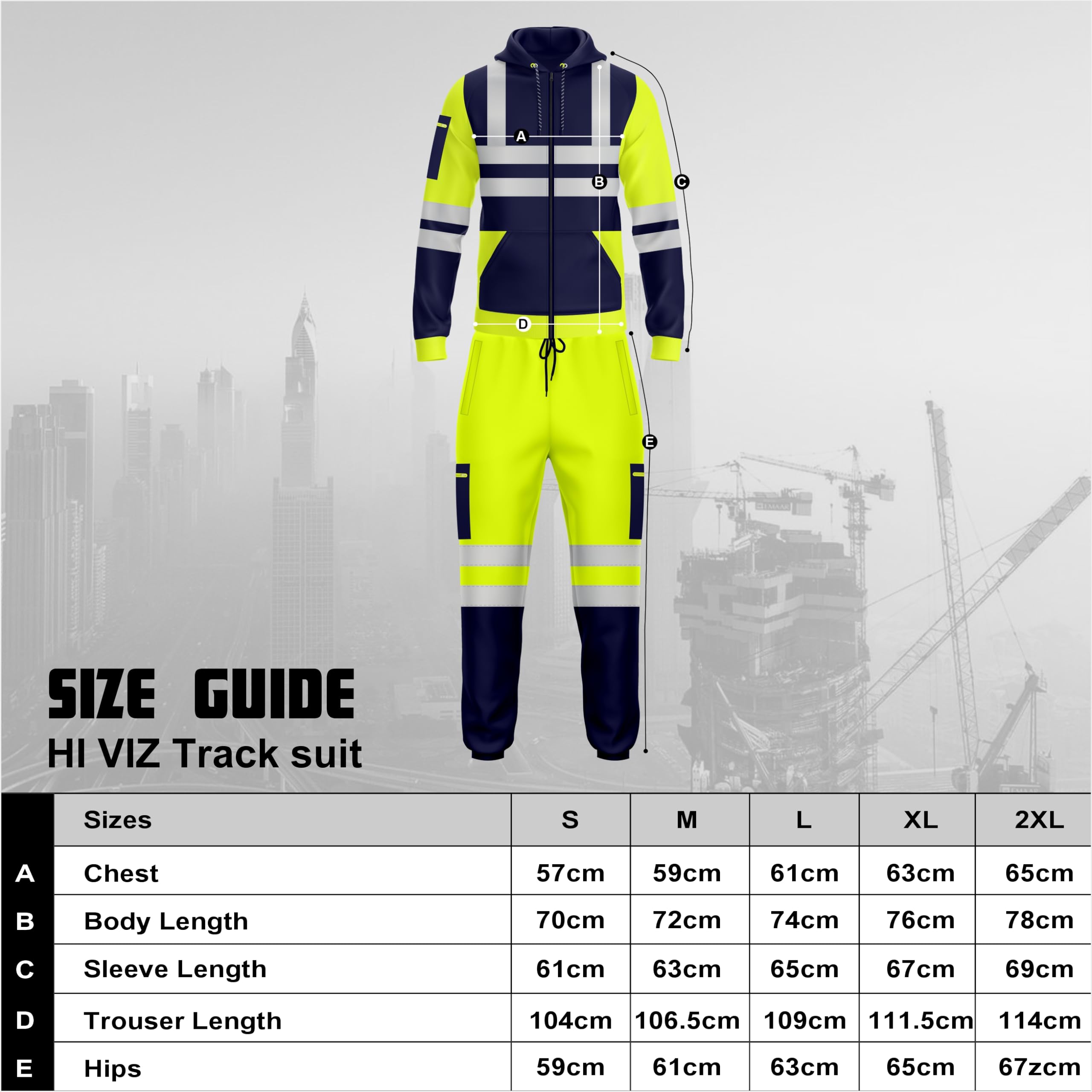 TORO ACTIVA Mens Hi Viz High Visibility Zip Up Tracksuit Pockets Drwastring Zipper Sweatshirt Hoodie & Trouser Bottom Jogging Safety Work Wear Reflective Joggers
