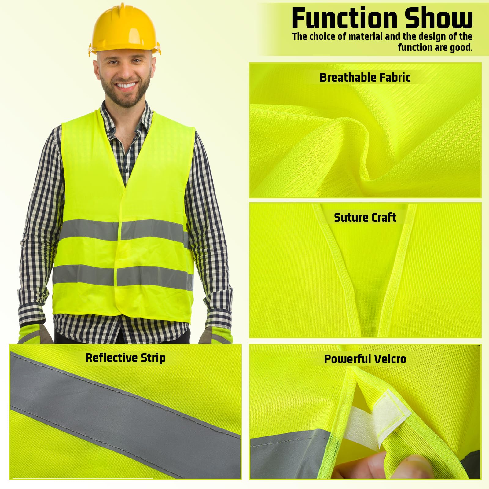 LEEPAT 5 Pack Hi Jackets,High Visibility Reflective Safety Vest Anti-mold Waistcoats Jacket For Traffic Work, Running