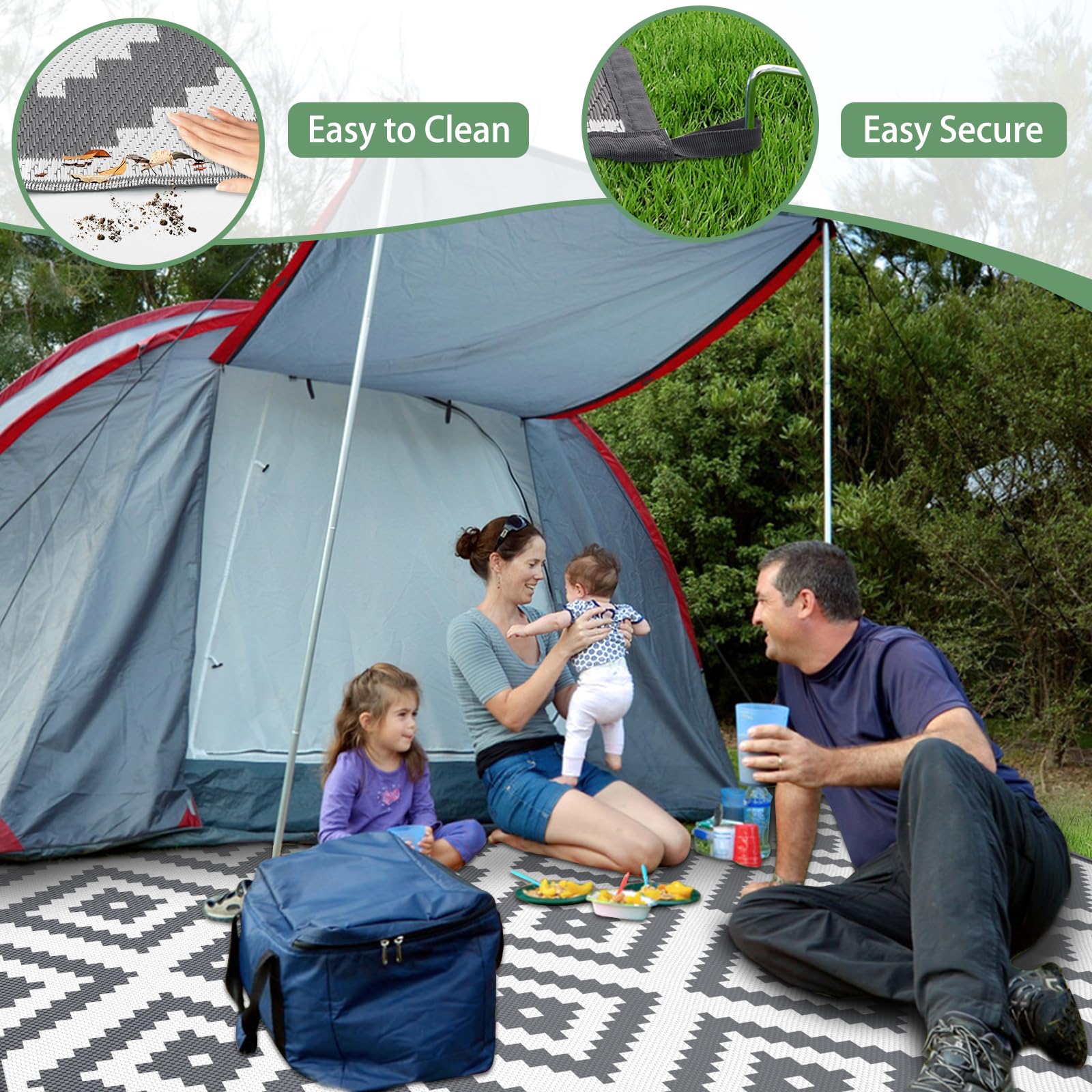 Habaylin Outdoor Rug for Patios Waterproof, Reversible Large Garden Rug, Foldable Outdoor Carpet Mat, Lightweight Plastic Area Patio Rugs for Decking RV Backyard Balcony Camping 120x180 cm