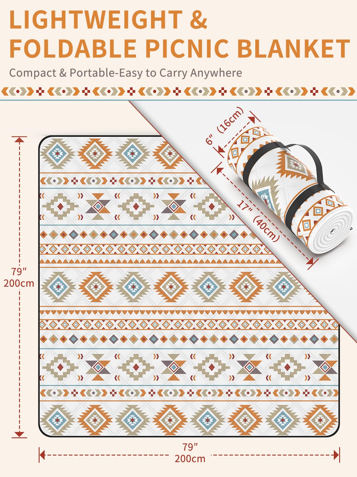 UKNOWISA 5-layer Picnic Blanket, Extra Large 200 x 200cm Waterproof Beach Picnic Mat with Carrying Handle, Bohemian, Foldable Machine Washable for Outdoor Picnic Garden Beach Camping