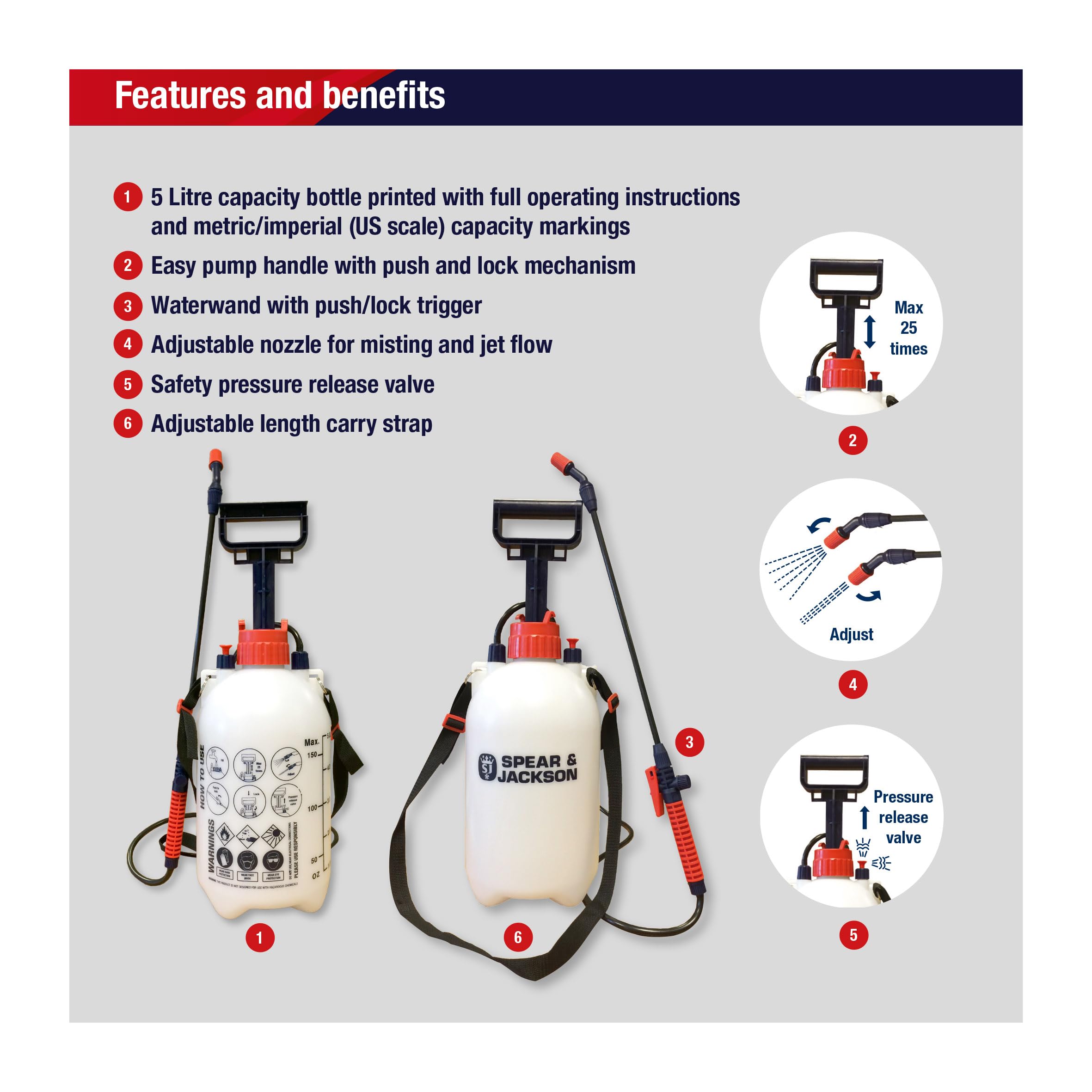 Spear & Jackson 5LPAPS 5 Litre Pump Action Pressure Sprayer