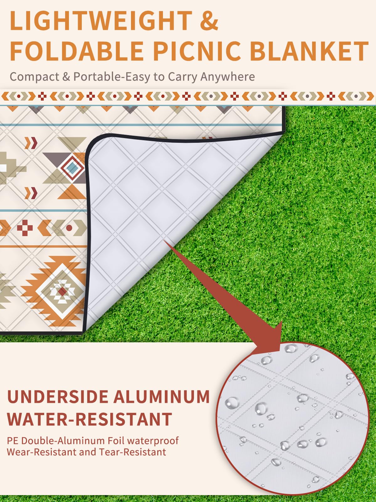 UKNOWISA 5-layer Picnic Blanket, Extra Large 200 x 200cm Waterproof Beach Picnic Mat with Carrying Handle, Bohemian, Foldable Machine Washable for Outdoor Picnic Garden Beach Camping