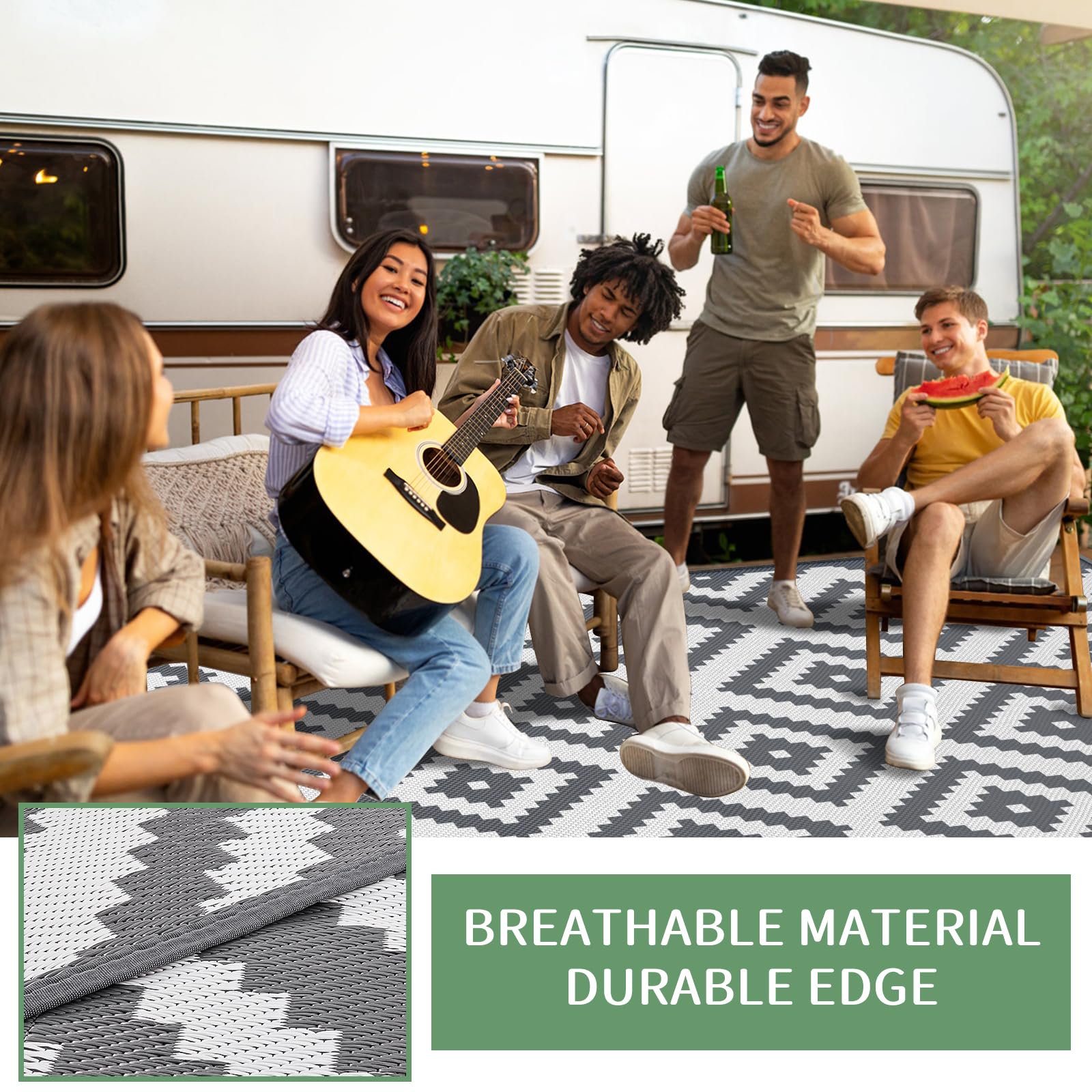 Habaylin Outdoor Rug for Patios Waterproof, Reversible Large Garden Rug, Foldable Outdoor Carpet Mat, Lightweight Plastic Area Patio Rugs for Decking RV Backyard Balcony Camping 120x180 cm