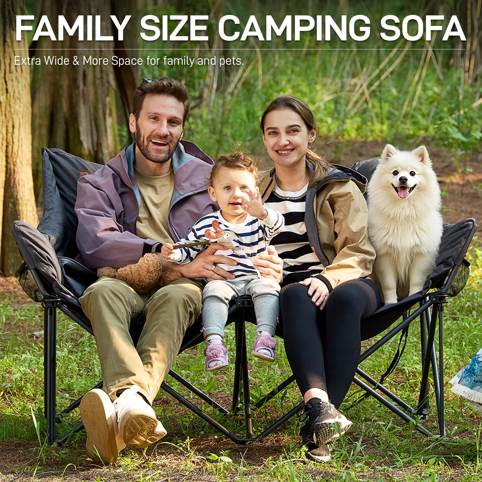 EVER ADVANCED Double Camping Chair for Adults 400KG, Heavy Duty Oversized Folding Camping Sofa Padded 6cm, Garden Foldable Chair Outdoor Luxury for Heavy People Camp Portable