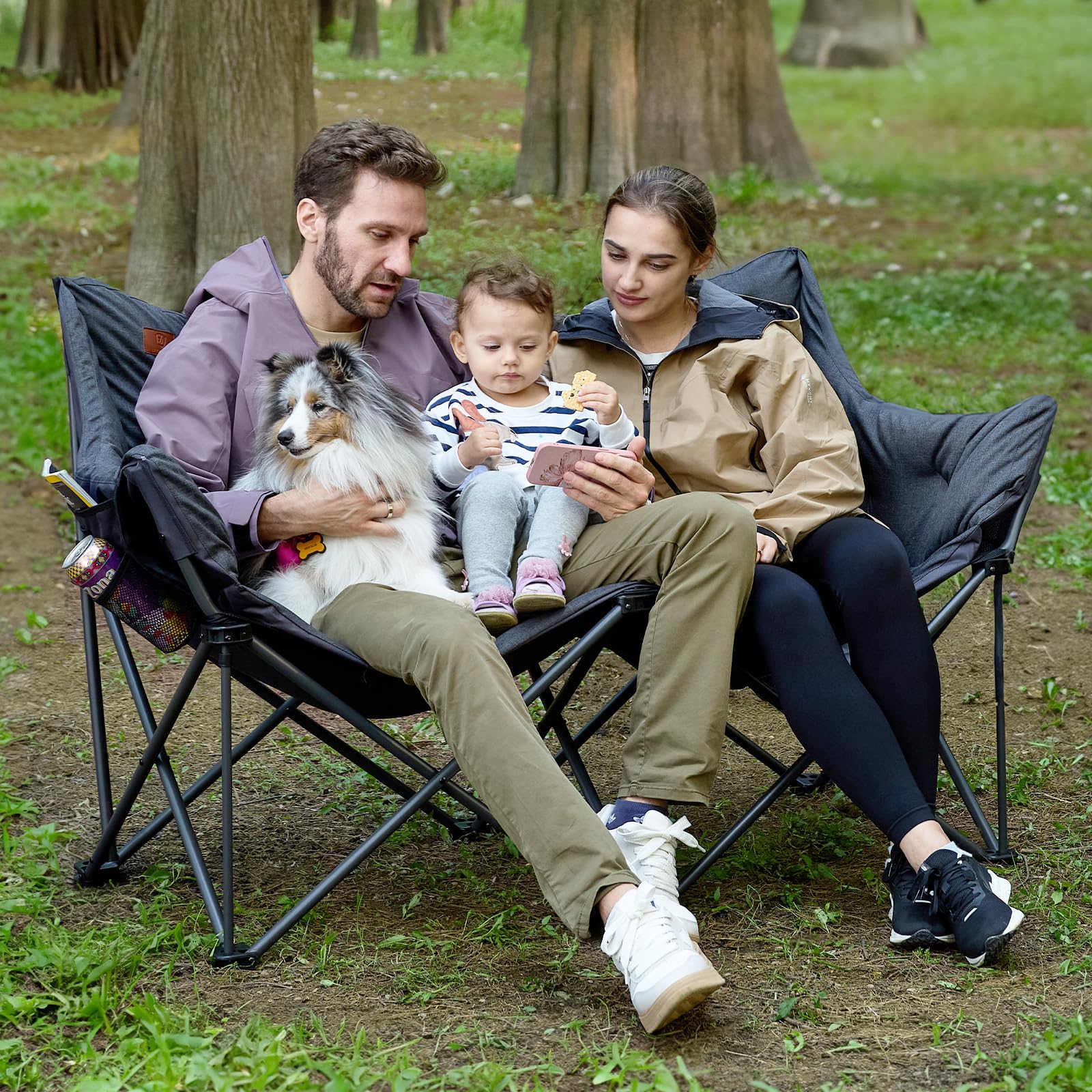 EVER ADVANCED Double Camping Chair for Adults 400KG, Heavy Duty Oversized Folding Camping Sofa Padded 6cm, Garden Foldable Chair Outdoor Luxury for Heavy People Camp Portable