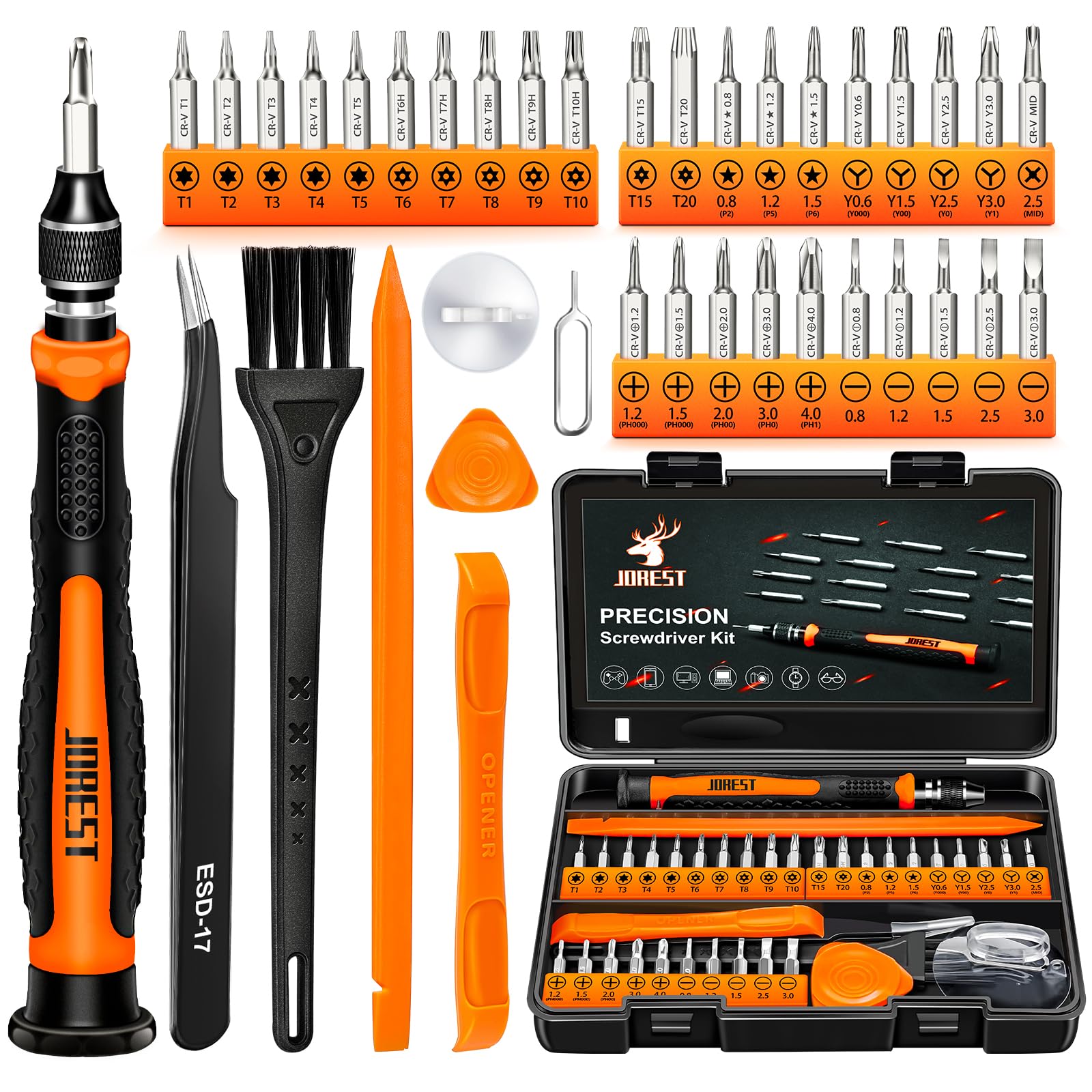 JOREST 38Pcs Precision Screwdriver Set, Tool Kit with Security Torx T5 T6 T8 T9 , Triwing Y00, Star P5, etc, Repair for Laptop, Switch, PS4, Xbox, Macbook, iPhone, Ring Doorbell, Watch, Glasses, etc