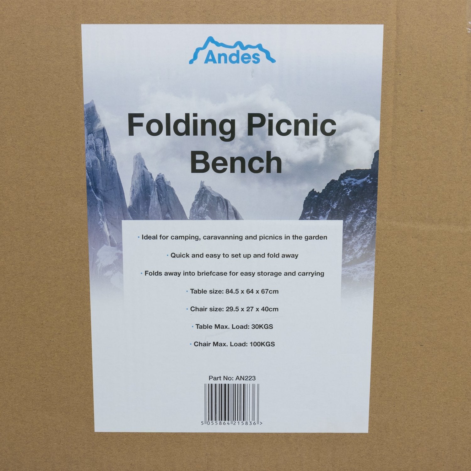 Andes Plastic Folding Camping/Picnic Outdoor Table & Chair Set