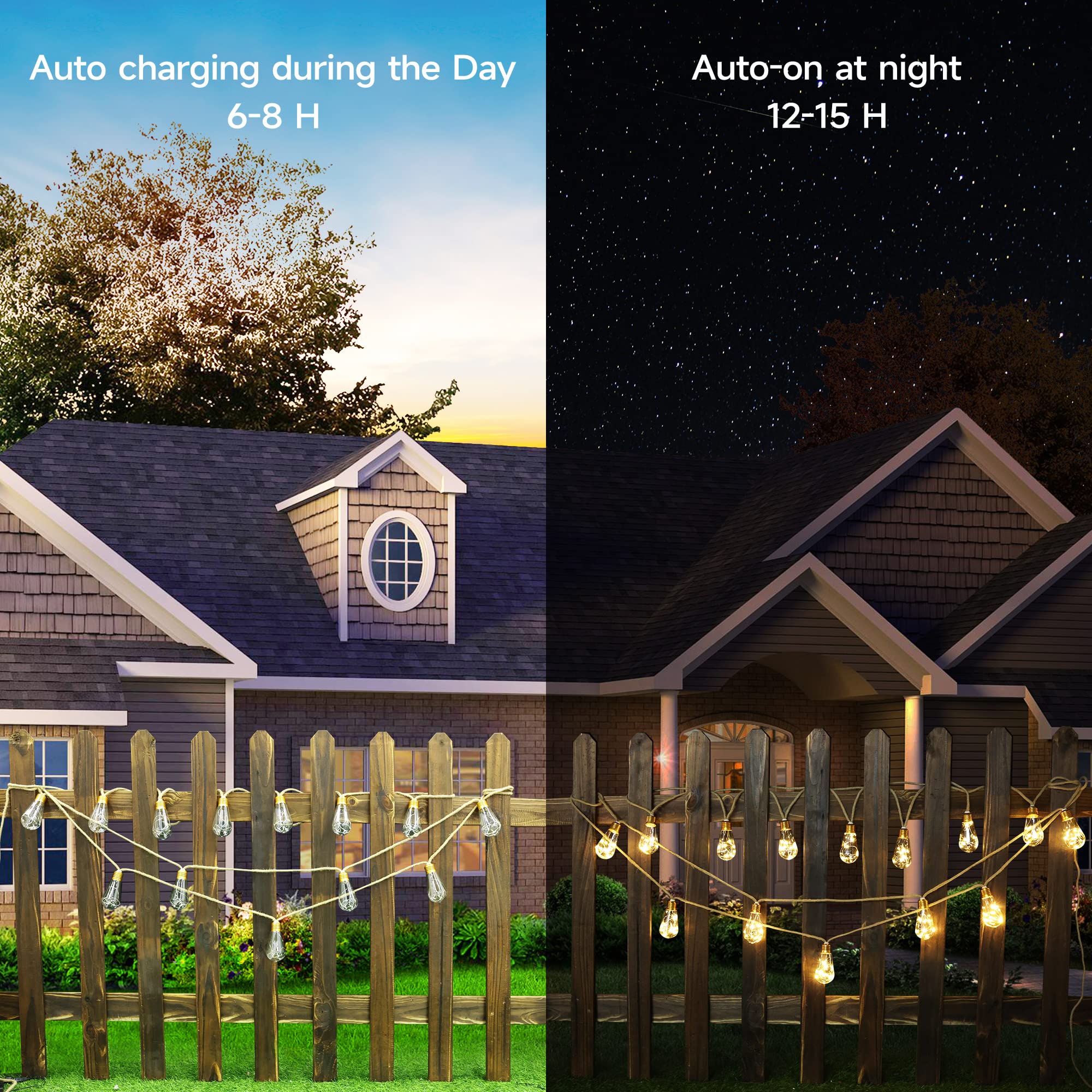 Geemoo Solar Fairy Lights Outdoor Garden - 8M 160 LED Solar String Lights Waterproof, Hemp Rope Solar Festoon Lights with 16 LED Shatterproof Bulbs for Patio, Party, Yard, Xmas Decoration (Warm White)